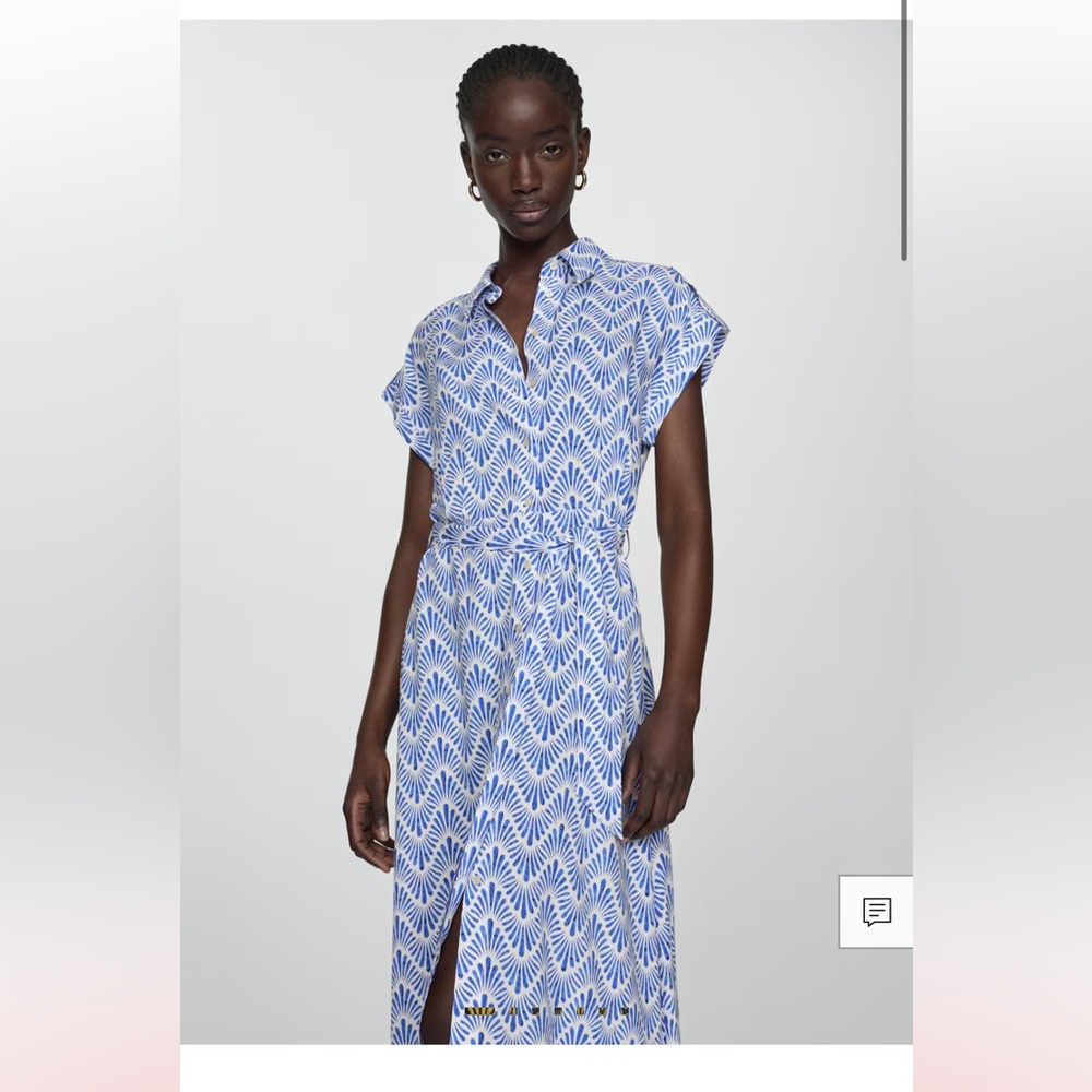 Mango blue print bow shirt dress worn once!